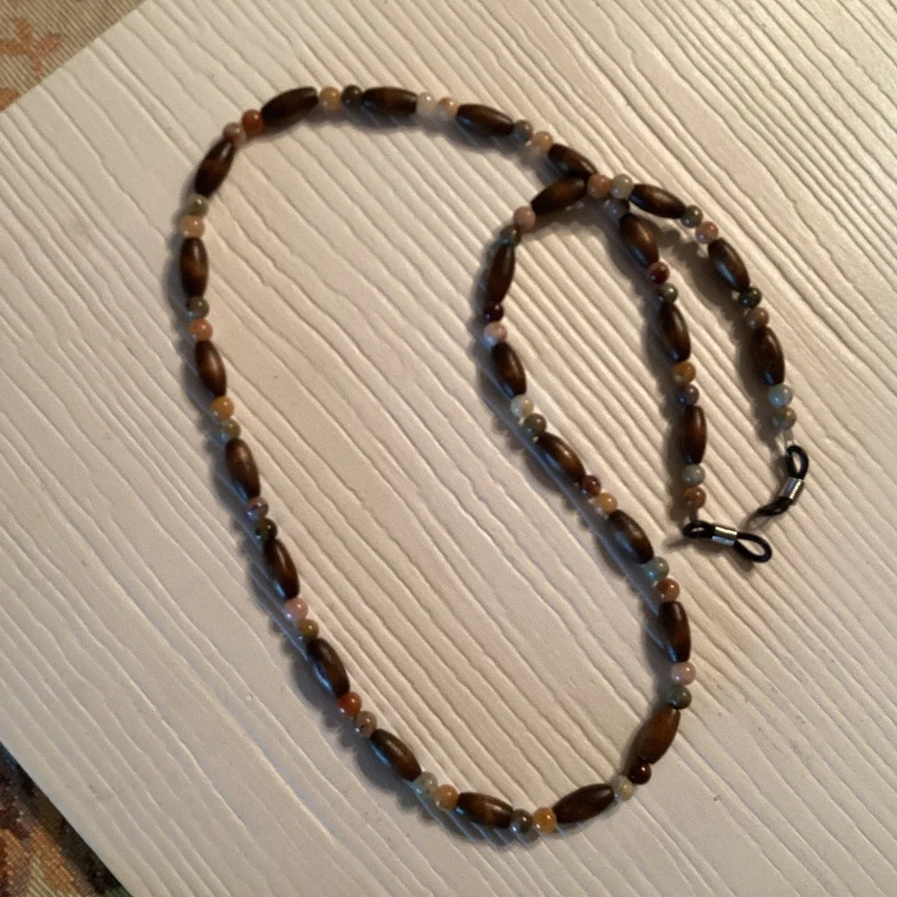 Handmade Wood & Stone Beaded Eyeglass Chain 29”